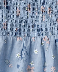 Baby Girl Bluey Floral Print Denim Dress - Blue