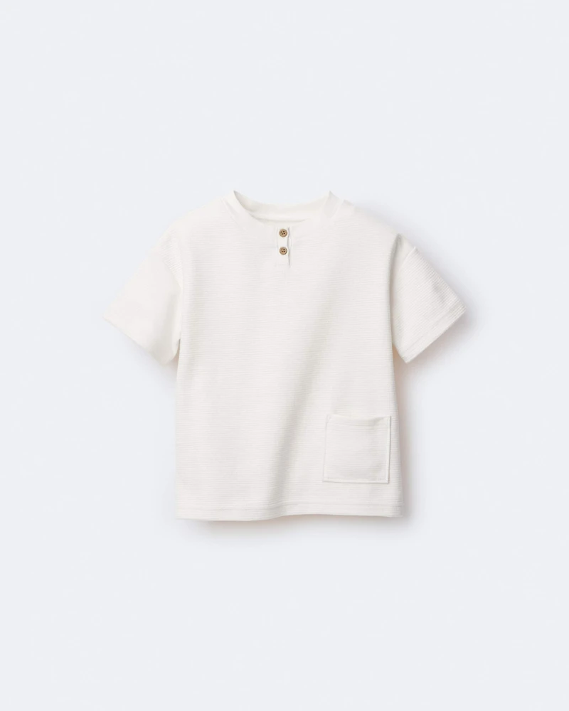 Toddler Boy Short-Sleeve Pocket Henley Tee - Cream