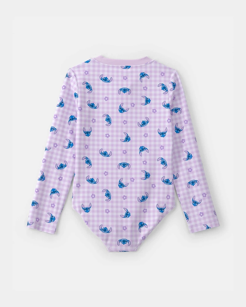 Girls Disney© Lilo & Stitch Gingham 1-Piece Rashguard Swimsuit