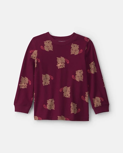 Toddler Boy Beaver Long-Sleeve T-Shirt - Burgundy