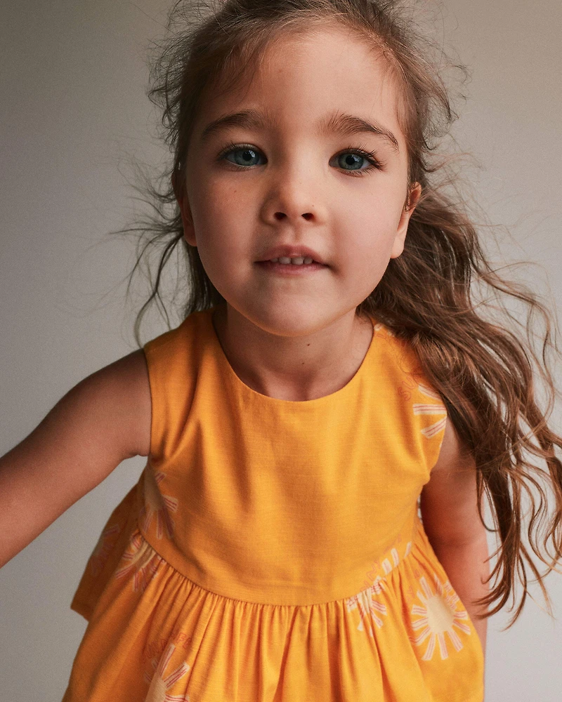 Toddler Girl Peplum Top Sunny Life Print - Golden Yellow