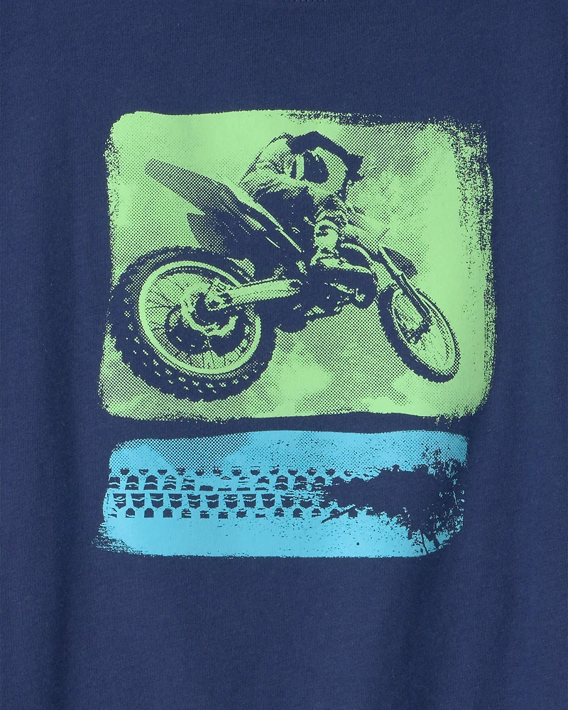 Boys Dirt Bike Graphic Tee - Navy