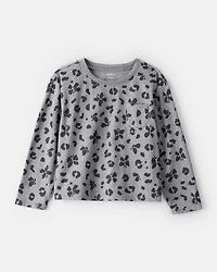 Girls Butterfly Leopard Pocket Tee - Grey