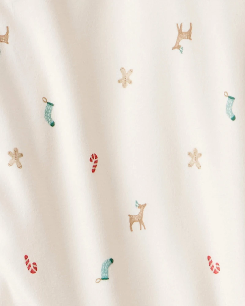 Adult Mini Christmas Fleece Long-Sleeve Loose Fit 2-Piece Pyjamas - White