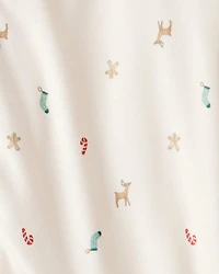 Adult Mini Christmas Fleece Long-Sleeve Loose Fit 2-Piece Pyjamas - White