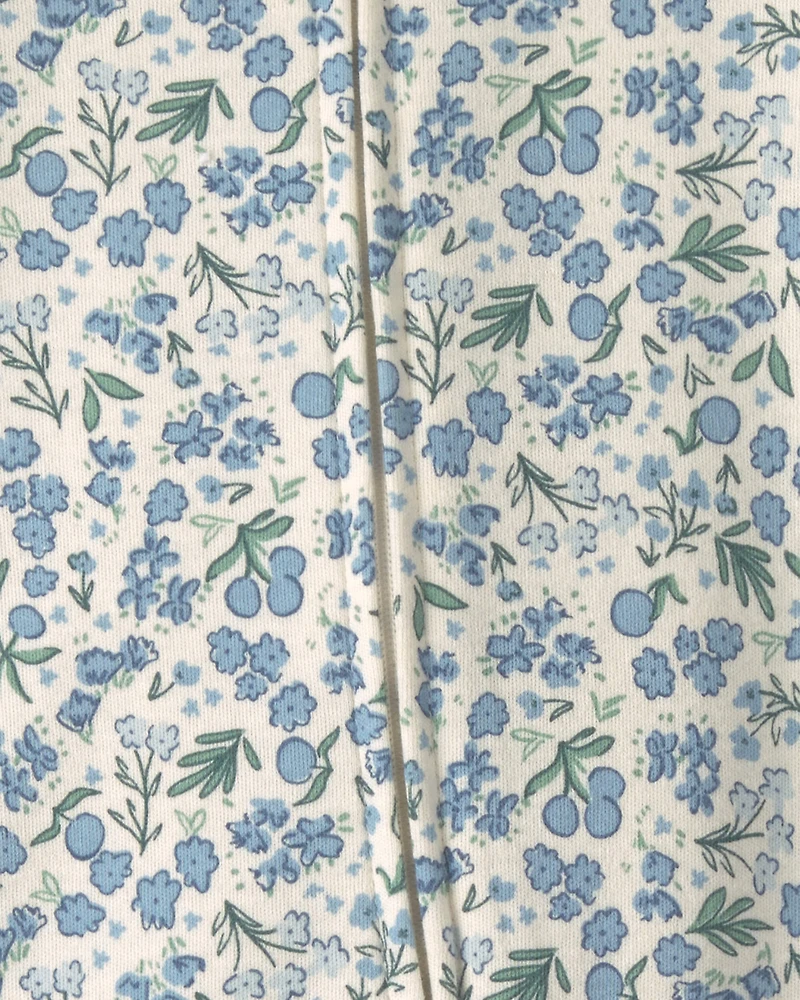 Baby Girl Floral 100% Cotton 2-Way Zip Sleeper - Blue/Ivory