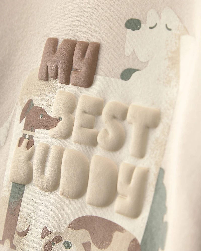 Baby Boy 2-Piece 'My Best Buddy' Dog Fleece Sweatshirt & Pant Set - Cream/Brown
