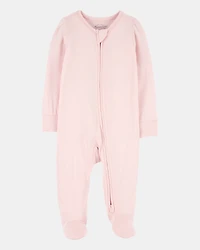 Baby Girl Solid 2-Way Zip PurelySoft Sleeper Pyjamas - Light Pink