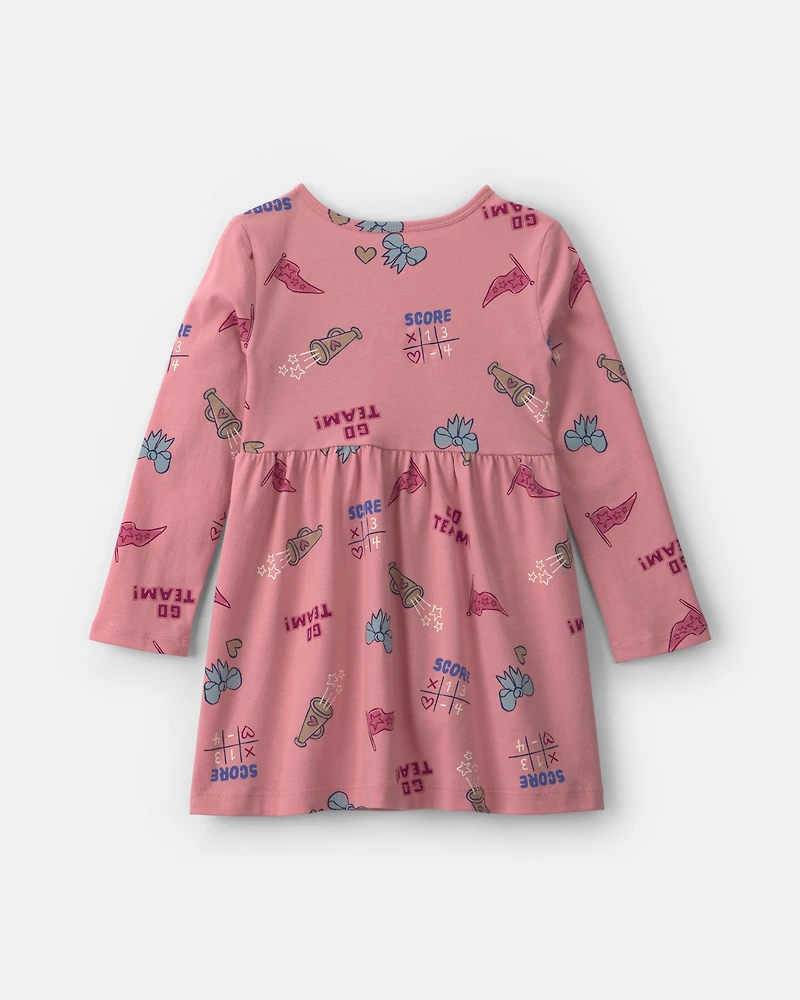 Toddler Girl School Spirit Long-Sleeve Dress - Pink