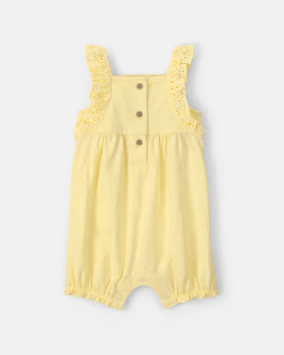 Baby Girl Ruffle Eyelet Sleeveless Romper - Yellow