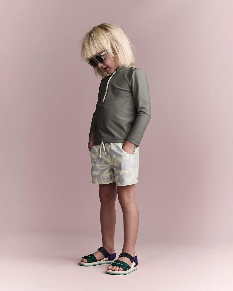 Toddler Boy Tropical Swim Trunks - Sage