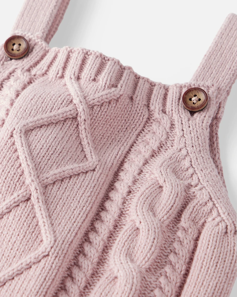 Baby Girl Organic Cotton Cable Knit Overalls