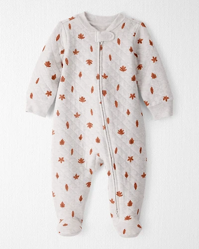 Baby Quilted Sleep & Play Pyjamas Made with Organic Cotton Leaves Print