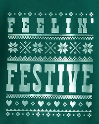 Girls Christmas Festive Long-Sleeve Pullover Sweatshirt - Green