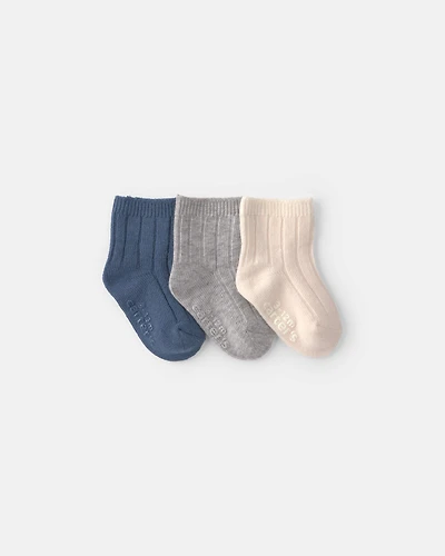 Baby 3-Pack Booties - Blue/Ivory/Grey
