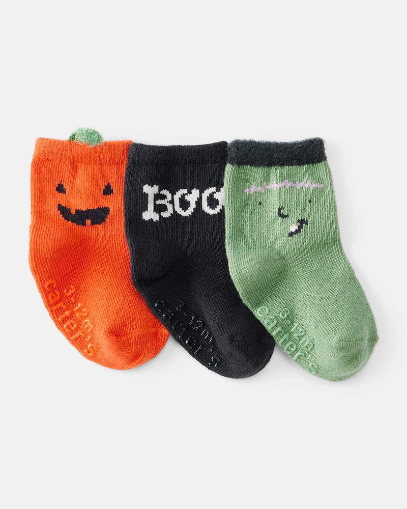 Baby 3-Pack Boo Pumpkin Monster Halloween Socks