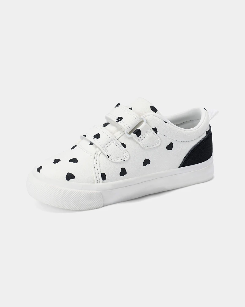 Toddler Girl Heart Print Casual Shoes - White/Black