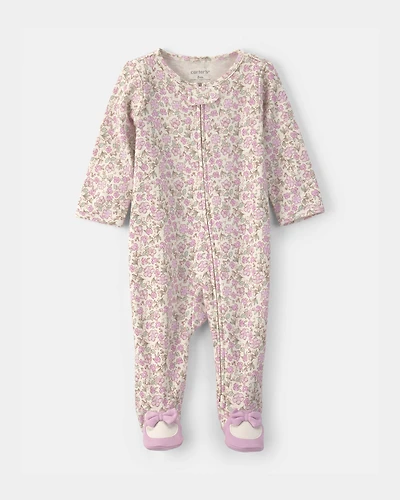 Baby Girl Floral Snug Fit Sleeper - Pink/Ivory