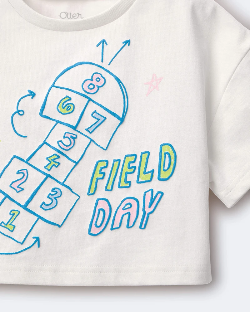 Toddler Girl 'Field Day' Breezy Top Hopscotch Print - Cream