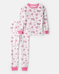 Girls Hockey Print  Fleece Long-Sleeve 2-Piece Pyjamas - Pink