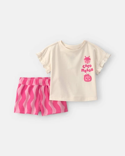 Baby Girl 2-Piece CoComelon Short-Sleeve Top & Short Set – Pink/Ivory