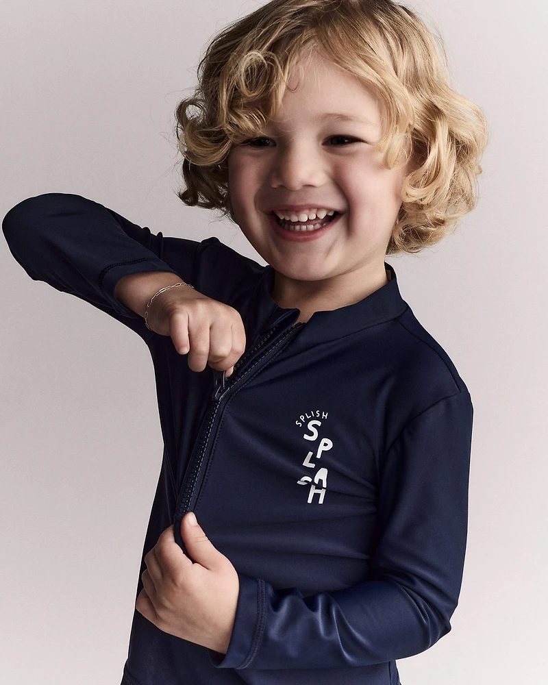 Toddler Boy 'Splish Splash' Half-Zip Long-Sleeve Rashguard - Navy