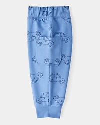 Baby 2-Piece Car Little Brother Long-Sleeve Bodysuit Pant Set - White/Blue