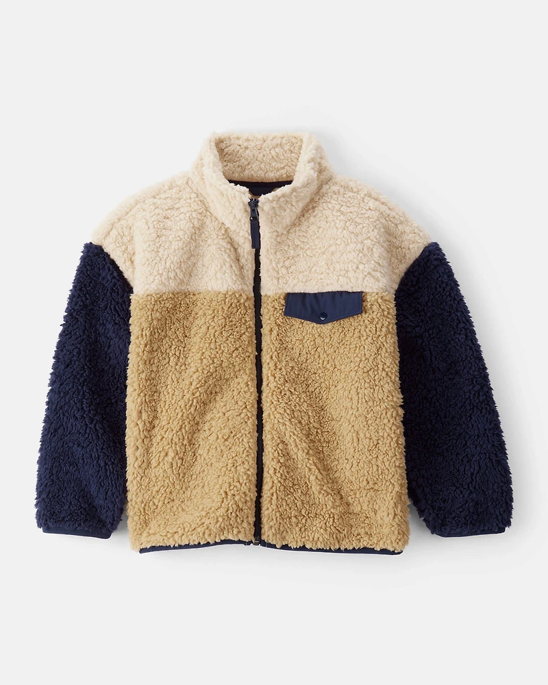 Boys Sherpa Long-Sleeve Zip-Up Jacket - Cream/Navy