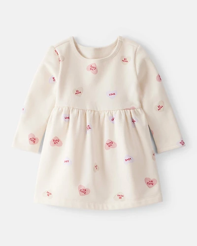 Baby Girl DayDream Fleece Valentine's Day Hearts Knit Dress - Ivory