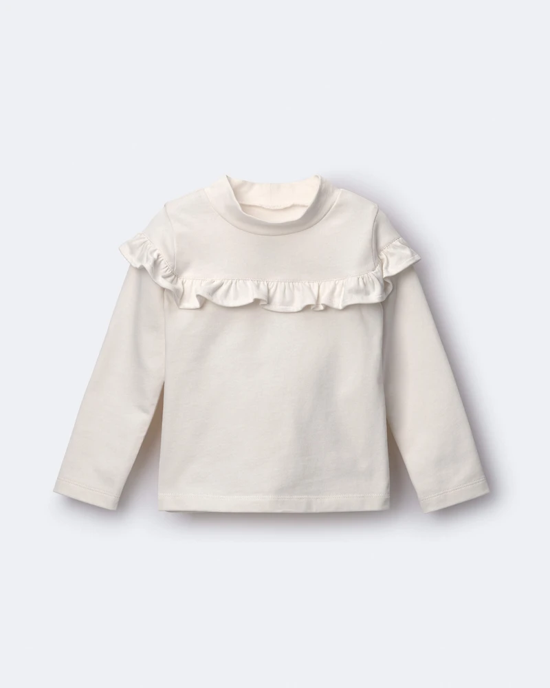 Toddler Girl Mock Neck Ruffle Top - Cream