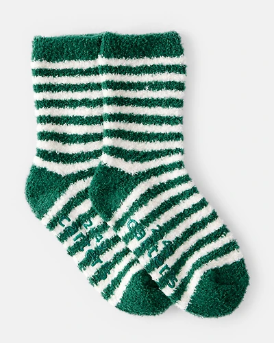 Toddler Striped Cozy Socks - Green/White