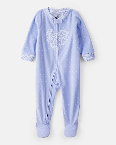 Toddler Girl Heart Polka Dot Print Loose Fit Long-Sleeve 2-Way Zip 1-Piece pyjamas - Blue