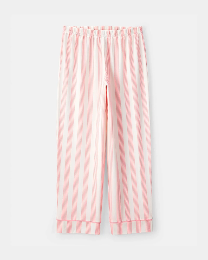 Girls Striped Loose Fit 2-Piece Pajama Set - Pink/Ivory