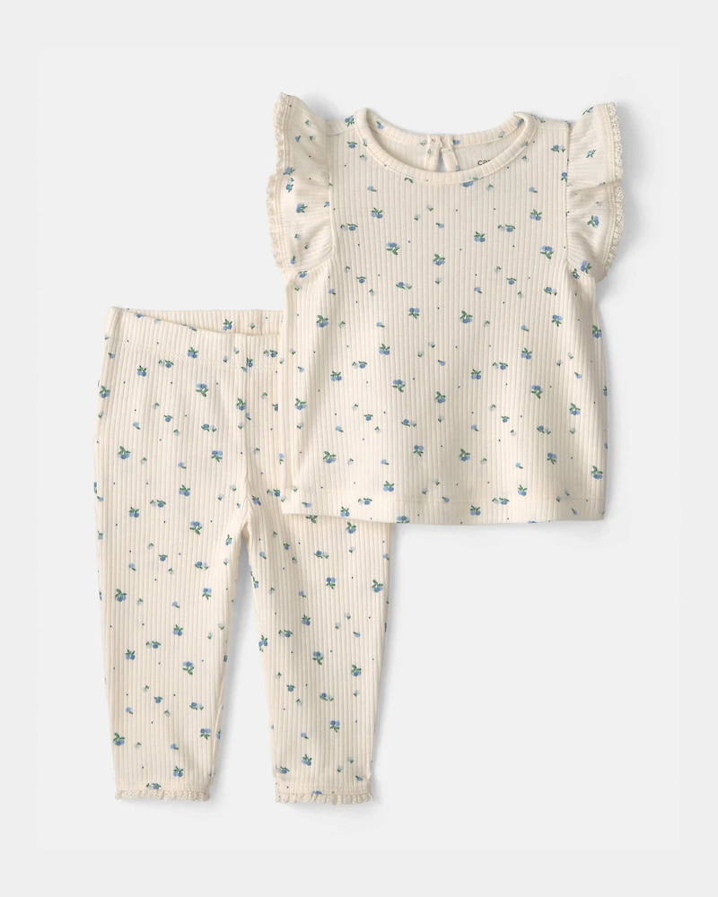 Baby Girl 2-Piece Blueberry Short-Sleeve Top & Pant Set