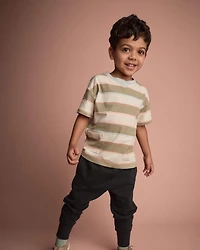 Toddler Boy Otter Pocket Tee Stripes - Cream/Light Blue