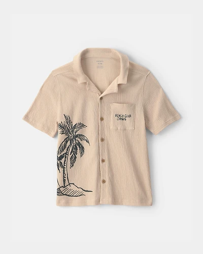 Boys Beach Button-Down Shirt - Tan