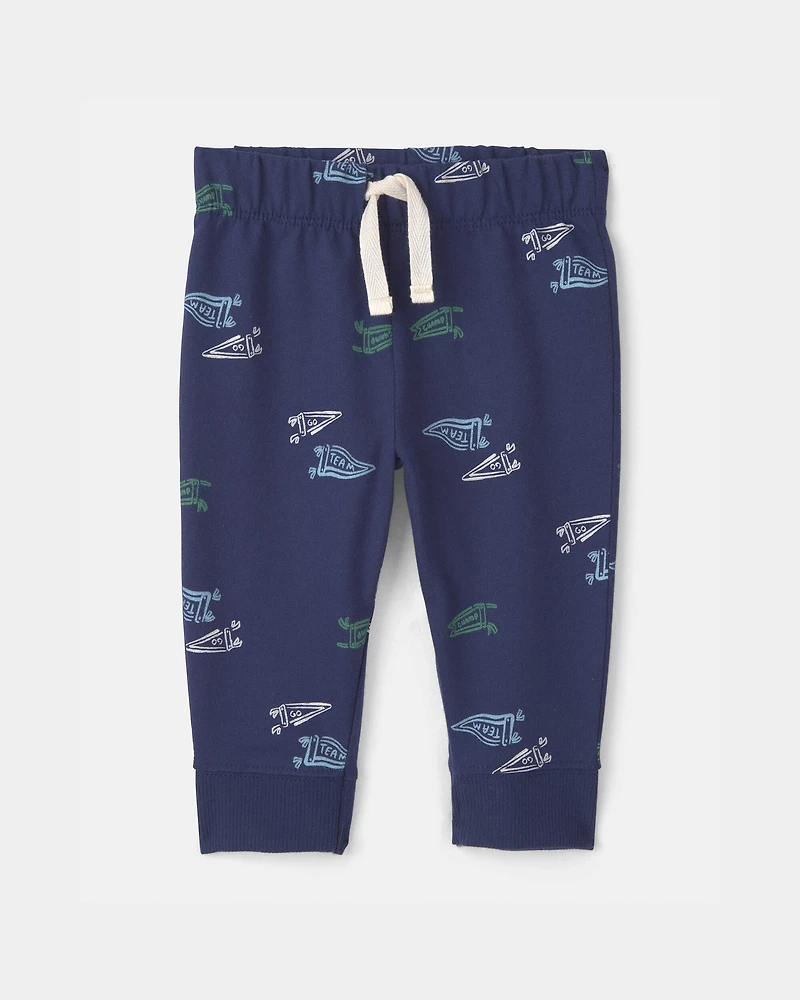 Baby Boy 2-Piece 'Mommy's Champ' Pennant French Terry Bodysuit & Pant Set - Blue/Ivory