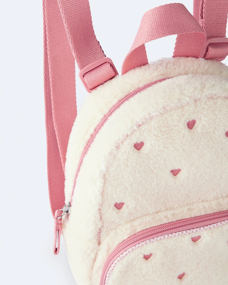 Toddler Heart Sherpa Backpack - Cream/Pink