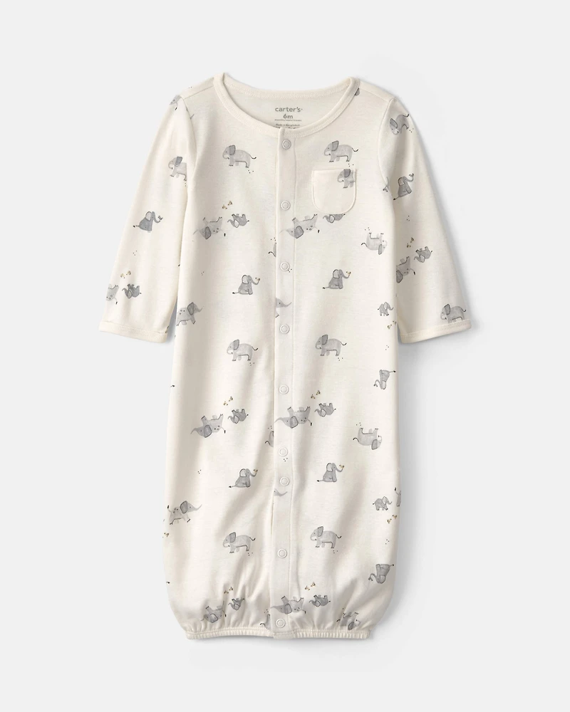 Baby Elephant 100% Cotton Converter Gown - Ivory