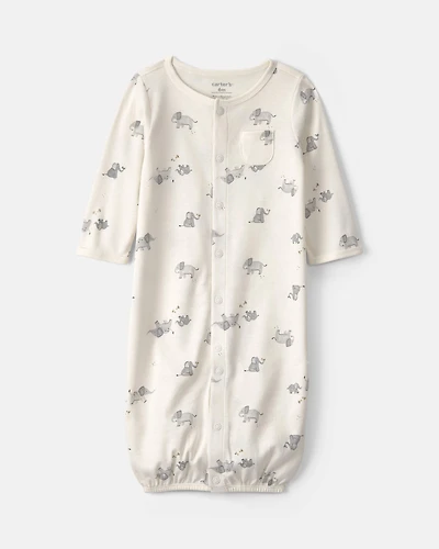 Baby Elephant 100% Cotton Converter Gown - Ivory