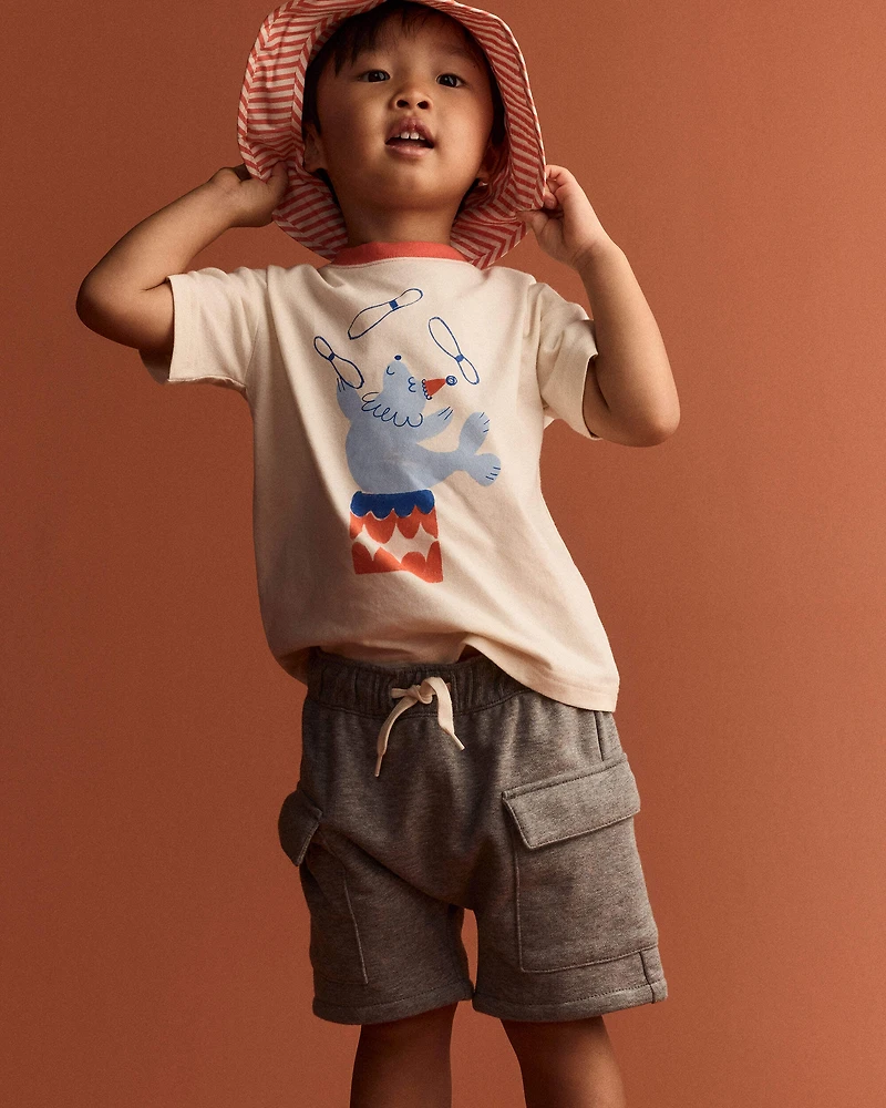 Toddler Boy French Terry Cargo Short with Pockets - Grey