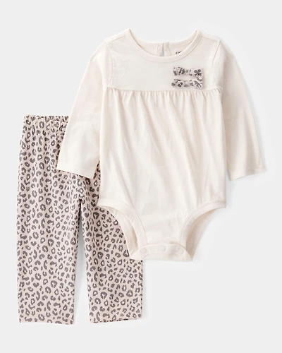 Baby 2-Piece Long-Sleeve Bodysuit & Pull-On Leopard Pants