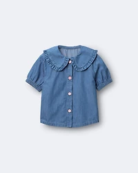 Toddler Girl Peter Pan Collar Top Chambray