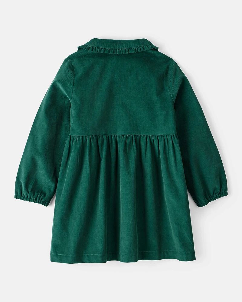 Toddler Girl Corduroy Long-Sleeve Occasion Dress - Green