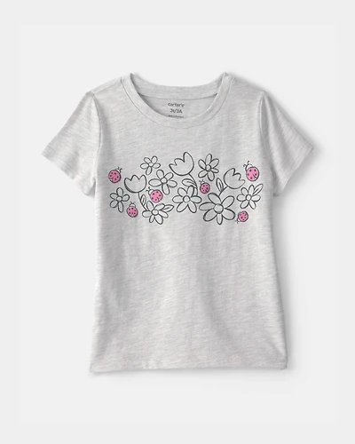 Toddler Girl Ladybug Floral Graphic Tee - Grey