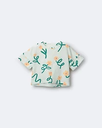 Toddler Girl High-Low Dolman Tee Floral Print - Light Green