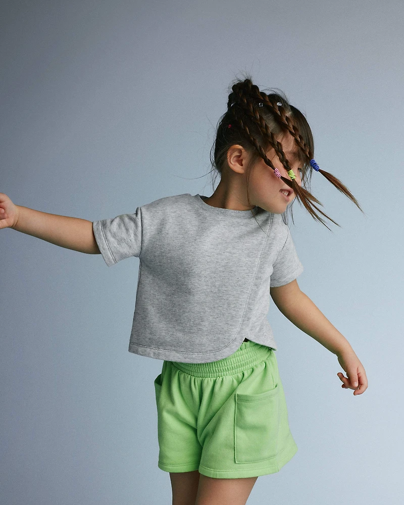 Toddler Girl French Terry Dolphin-Hem Top - Heather Grey