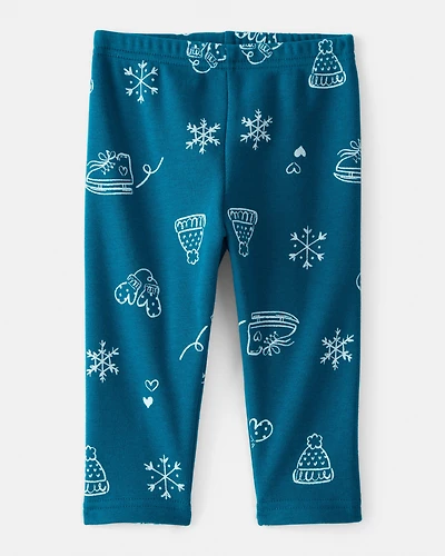 Baby Girl Winter Print Pull-On Stretch Cozy Leggings - Blue