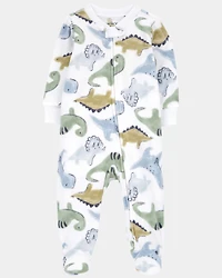 Baby Boy Dinosaur Print Loose Fit Long-Sleeve Sleeper - White