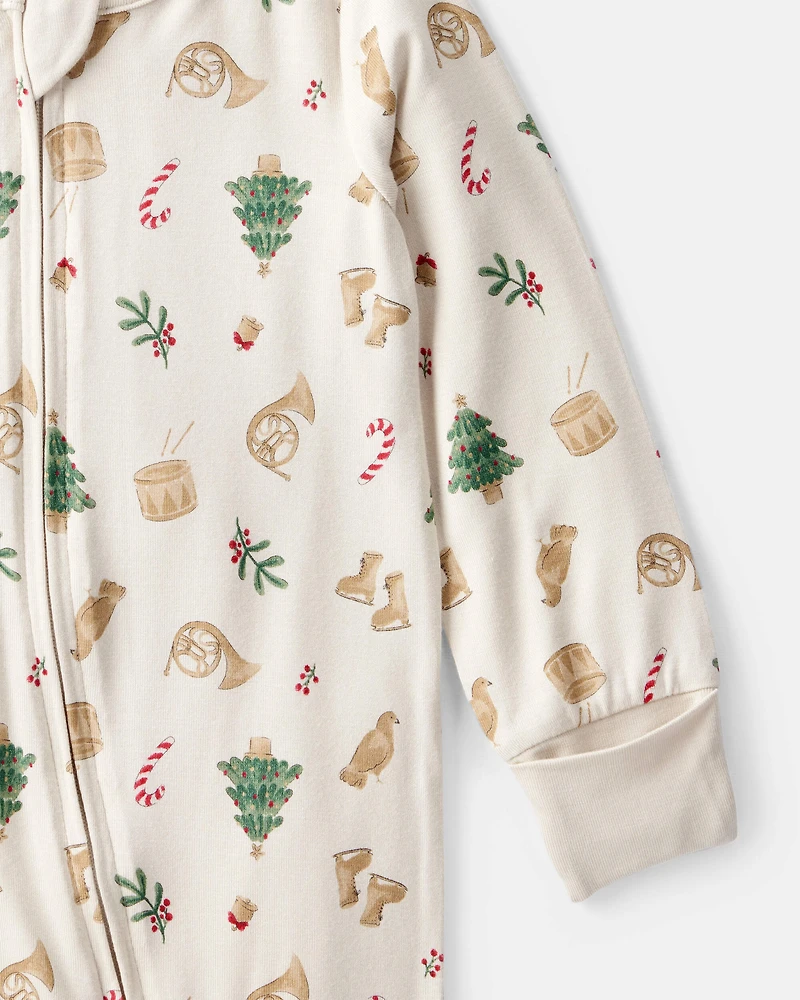 Baby Christmas Print PurelySoft Long-Sleeve Sleeper - White